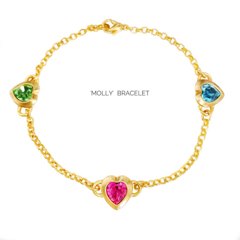 MOLLY bracelet ROSE PINK, AQUAMARINE, PERIDOT hearts