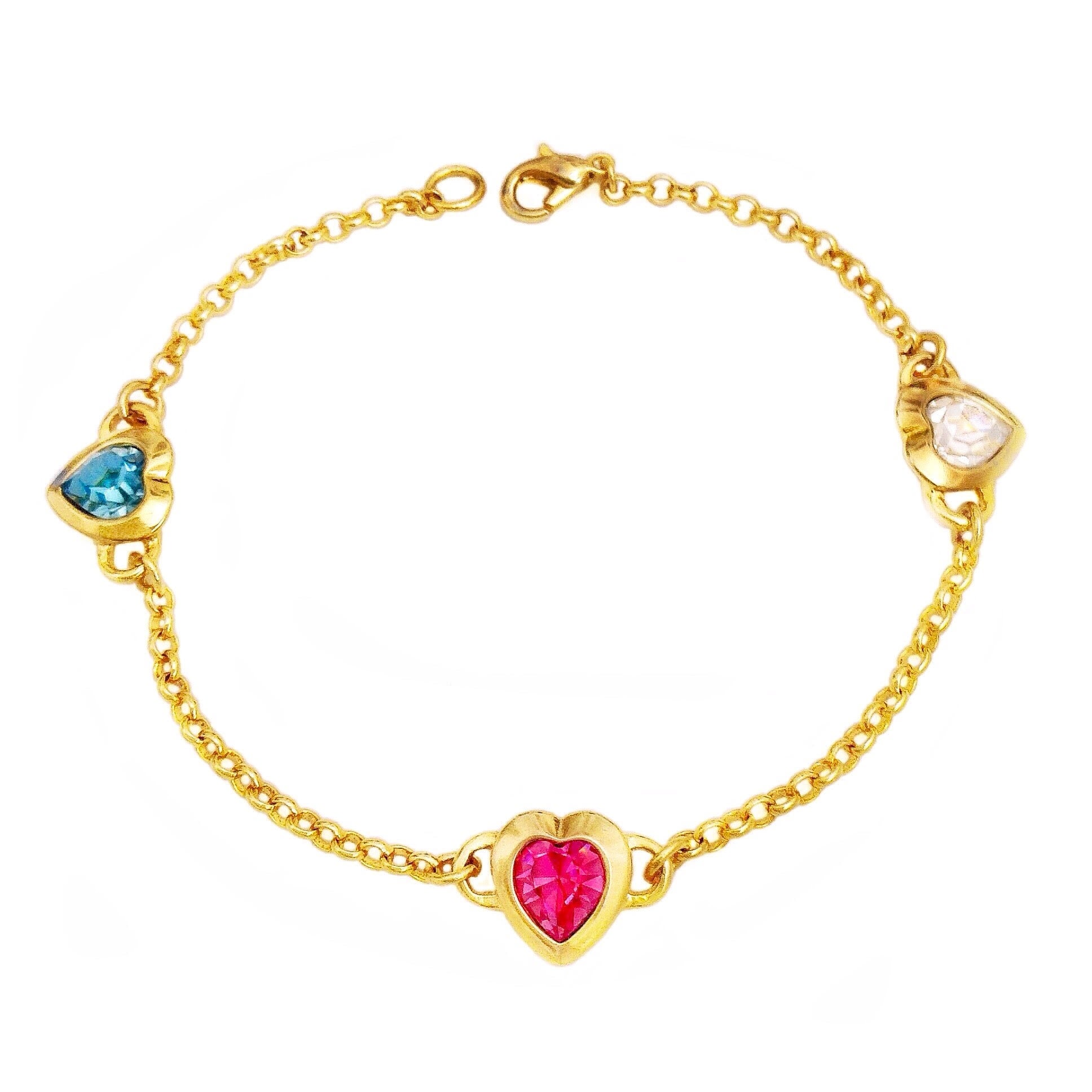 MOLLY bracelet AQUAMARINE, CRYSTAL, ROSE PINK hearts