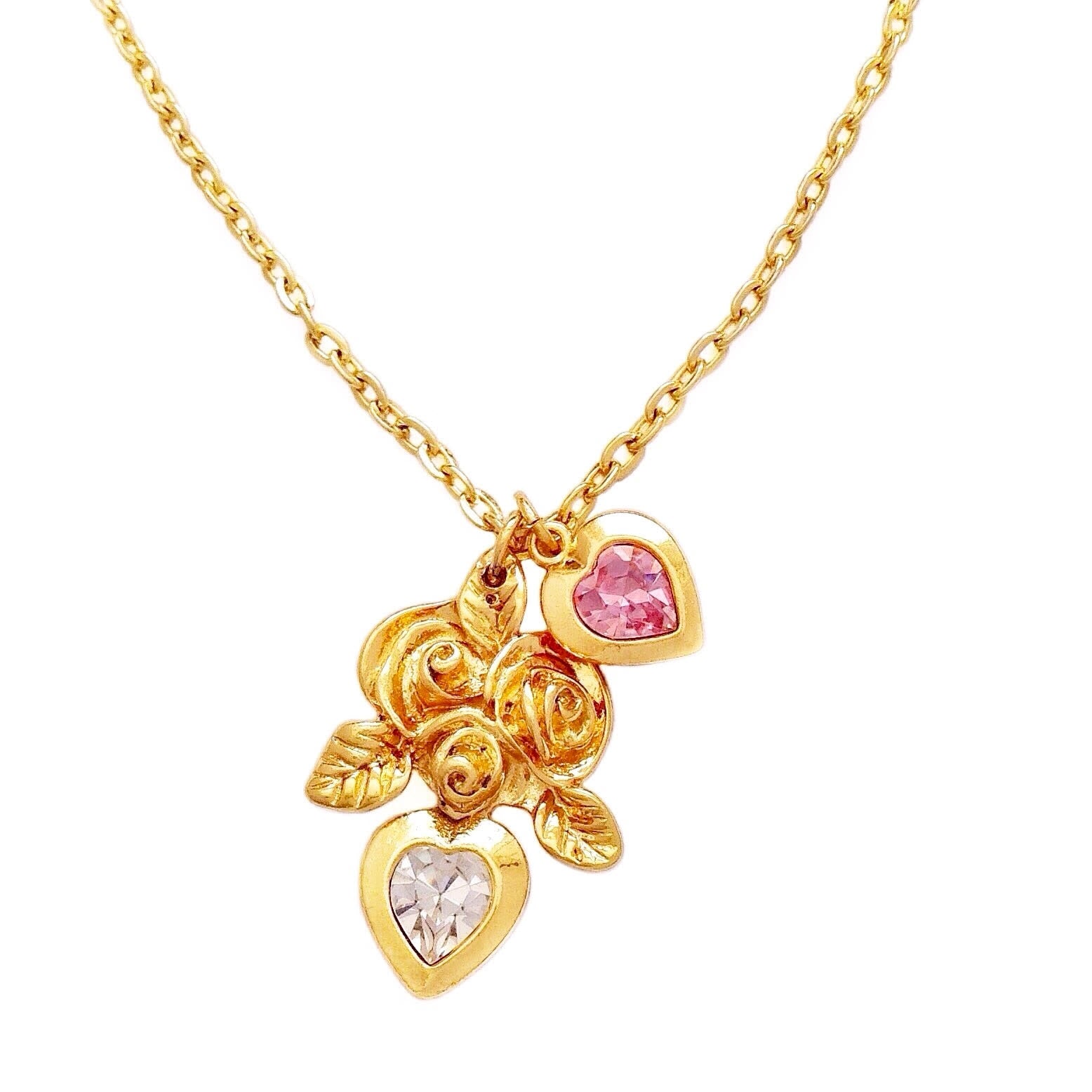 RUBY-MAY necklace LIGHT ROSE PINK and CRYSTAL hearts
