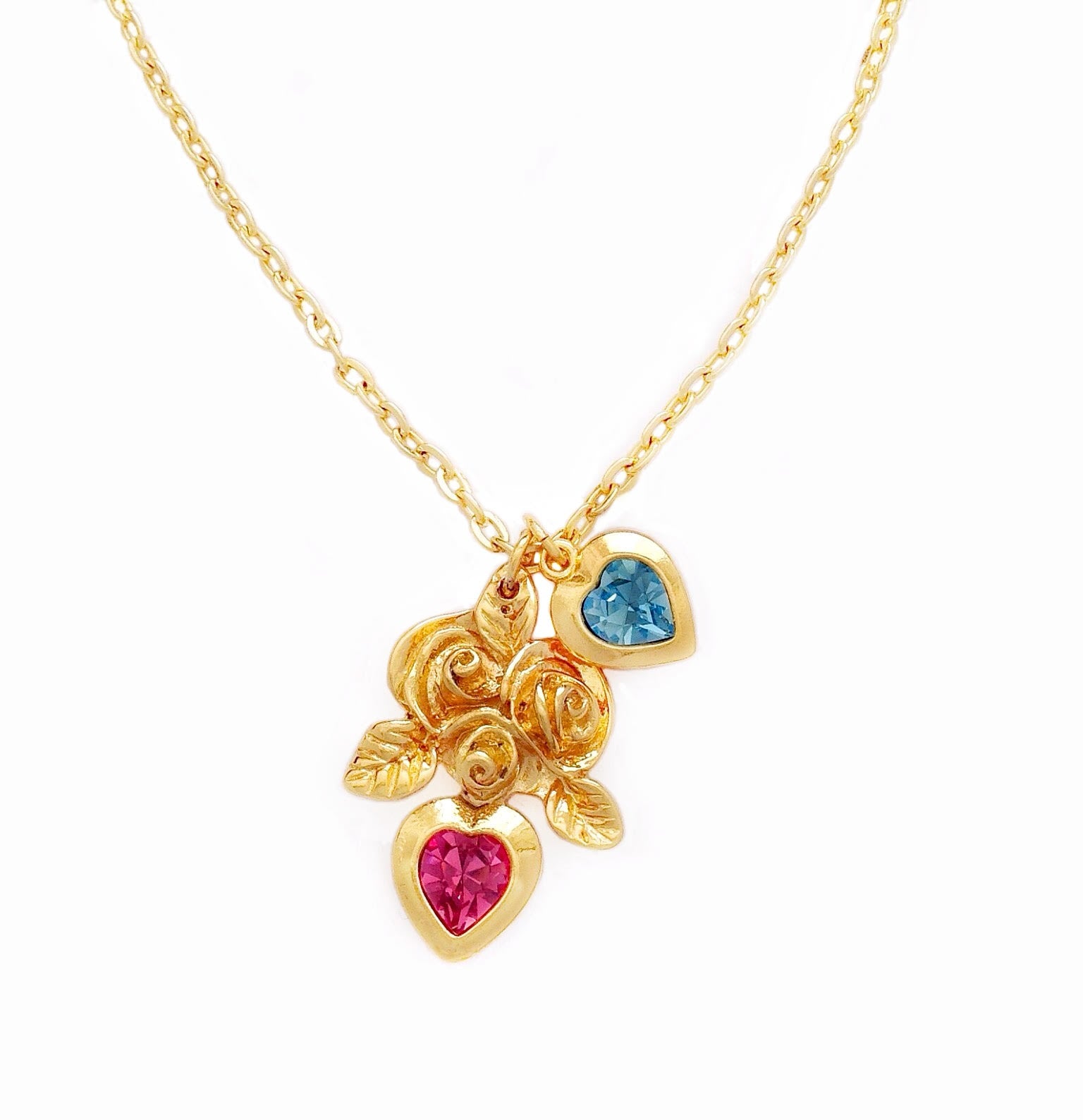 RUBY MAY necklace ROSE PINK AQUAMARINE hearts