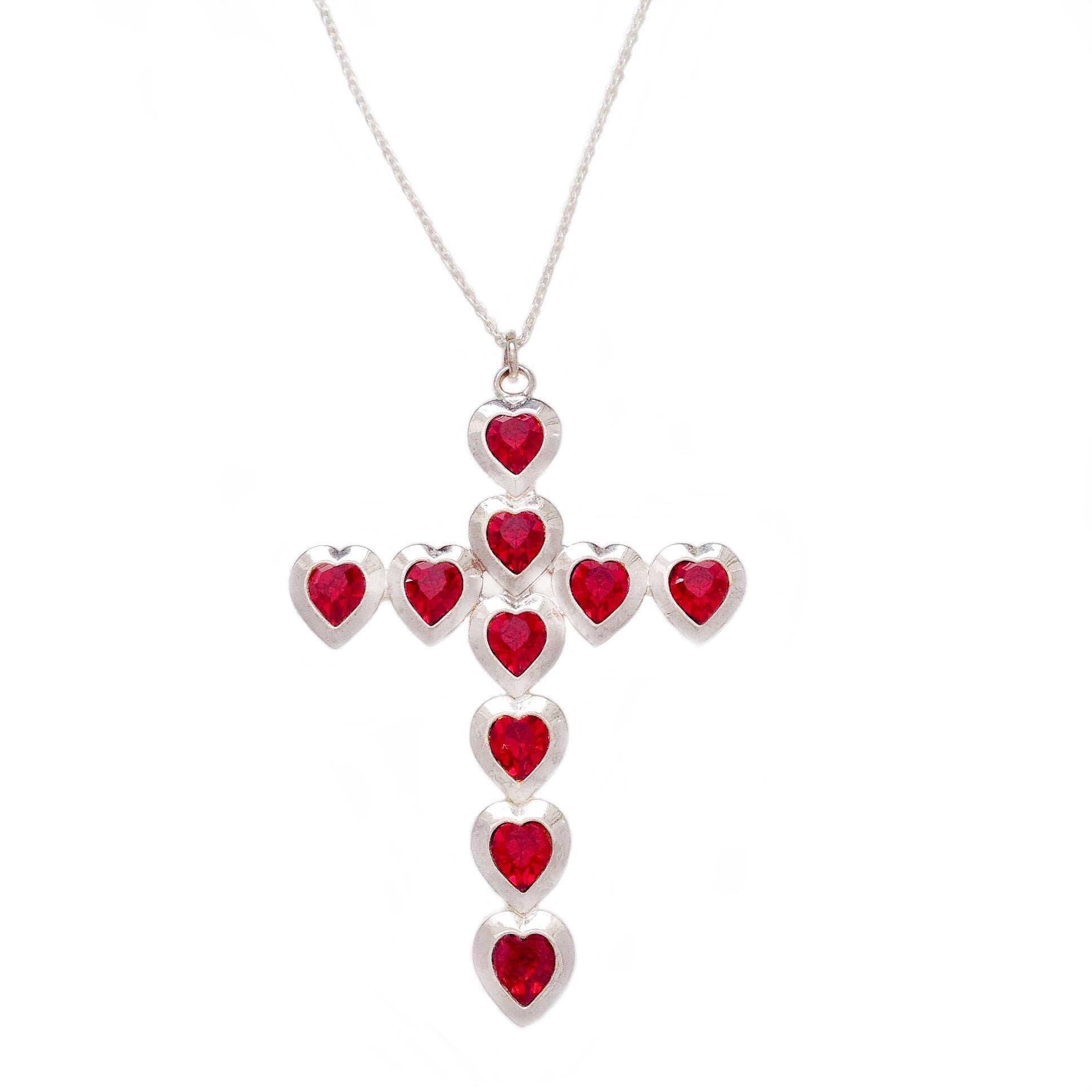 TRINITY Cross Necklace SIAM RED hearts