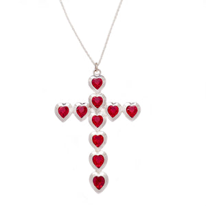 TRINITY Cross Necklace SIAM RED hearts
